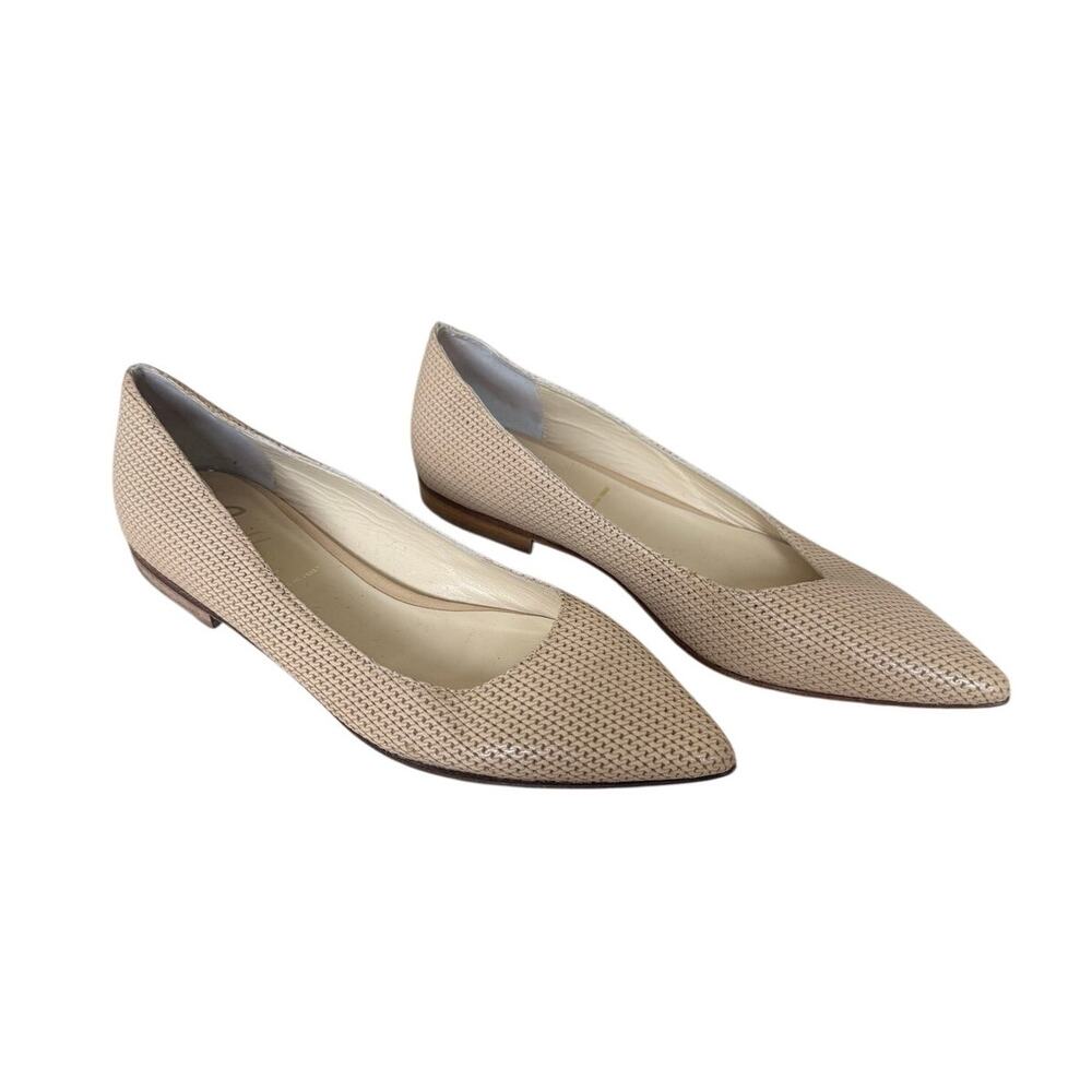 Butter Beige Perforated Pointed-Toe Flats